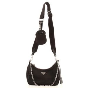 NWT Prada Nylon Re-Edition Crossbody Bag with Chain & Pouch Black